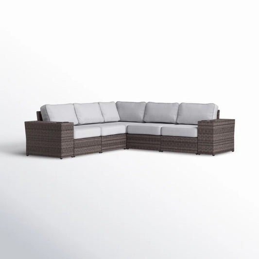 Wide Reversible Outdoor Sectional Sofa With Cushions - Brown / Gray LSI Patio Furniture