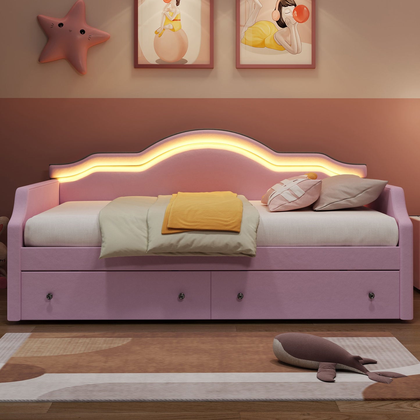 Upholstered Daybed With LED Lights And 2 Drawersme Dreamland