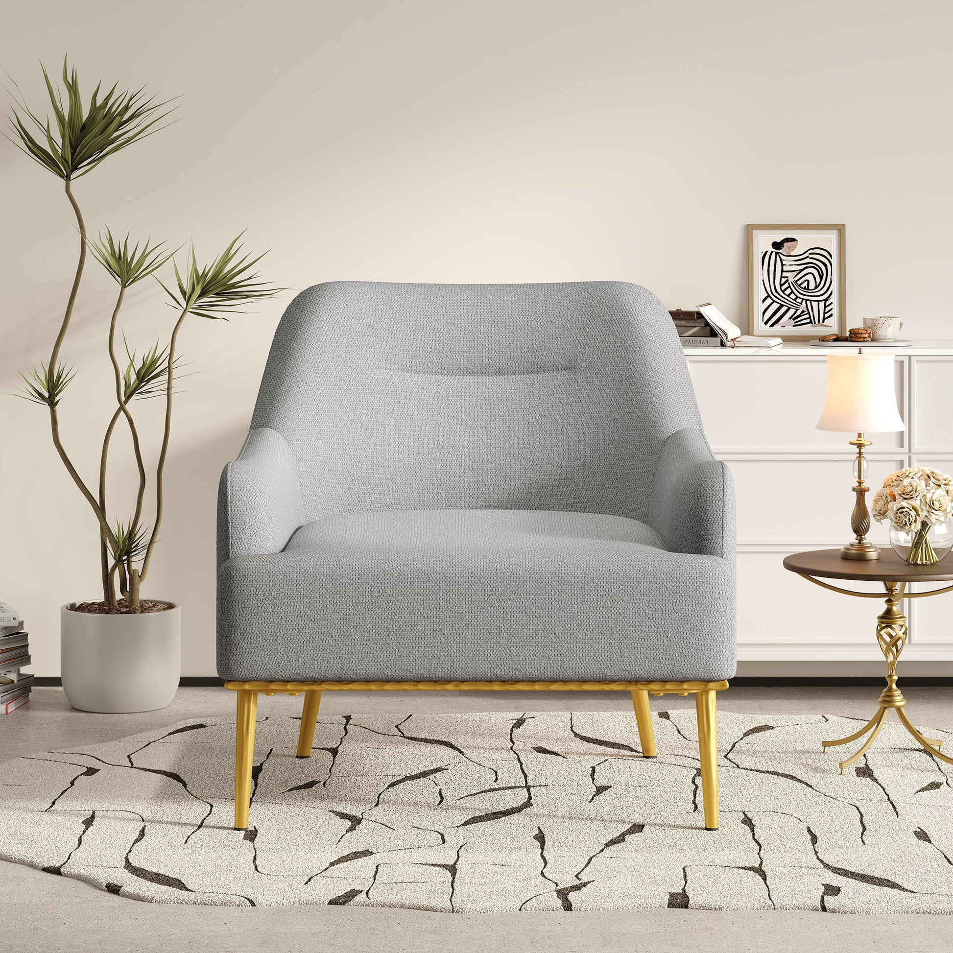 Modern Elegance Accent Chair With Curved Backrest Noble House
