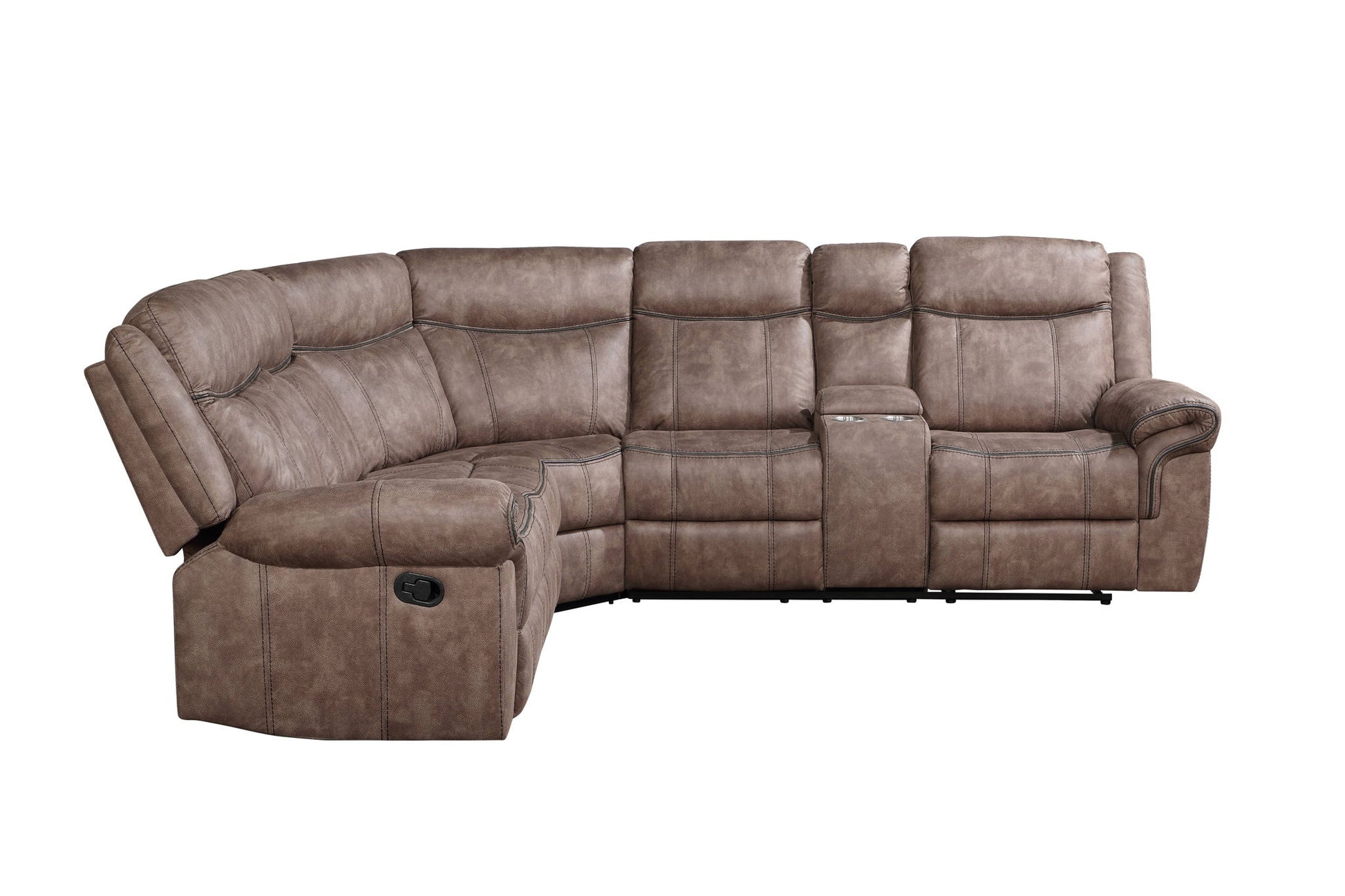Dollum - Two Tone Nubuck Manual Recliner Sectional Sofa With USB Port Cupholder Console Acme