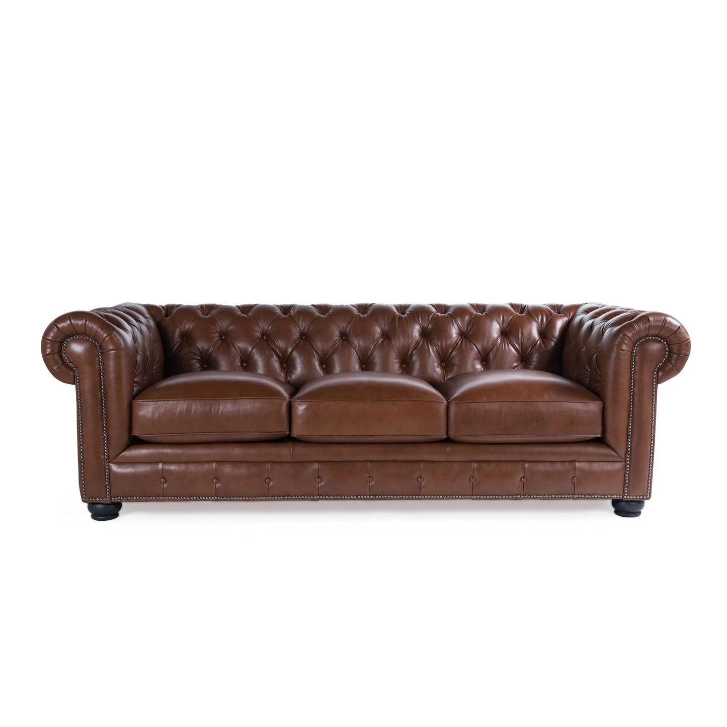 Traditional Tufted Leather Chesterfield Nailhead Sofa Nicelink