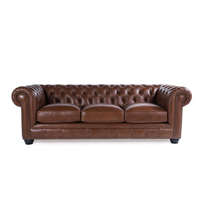 Traditional Tufted Leather Chesterfield Nailhead Sofa Nicelink