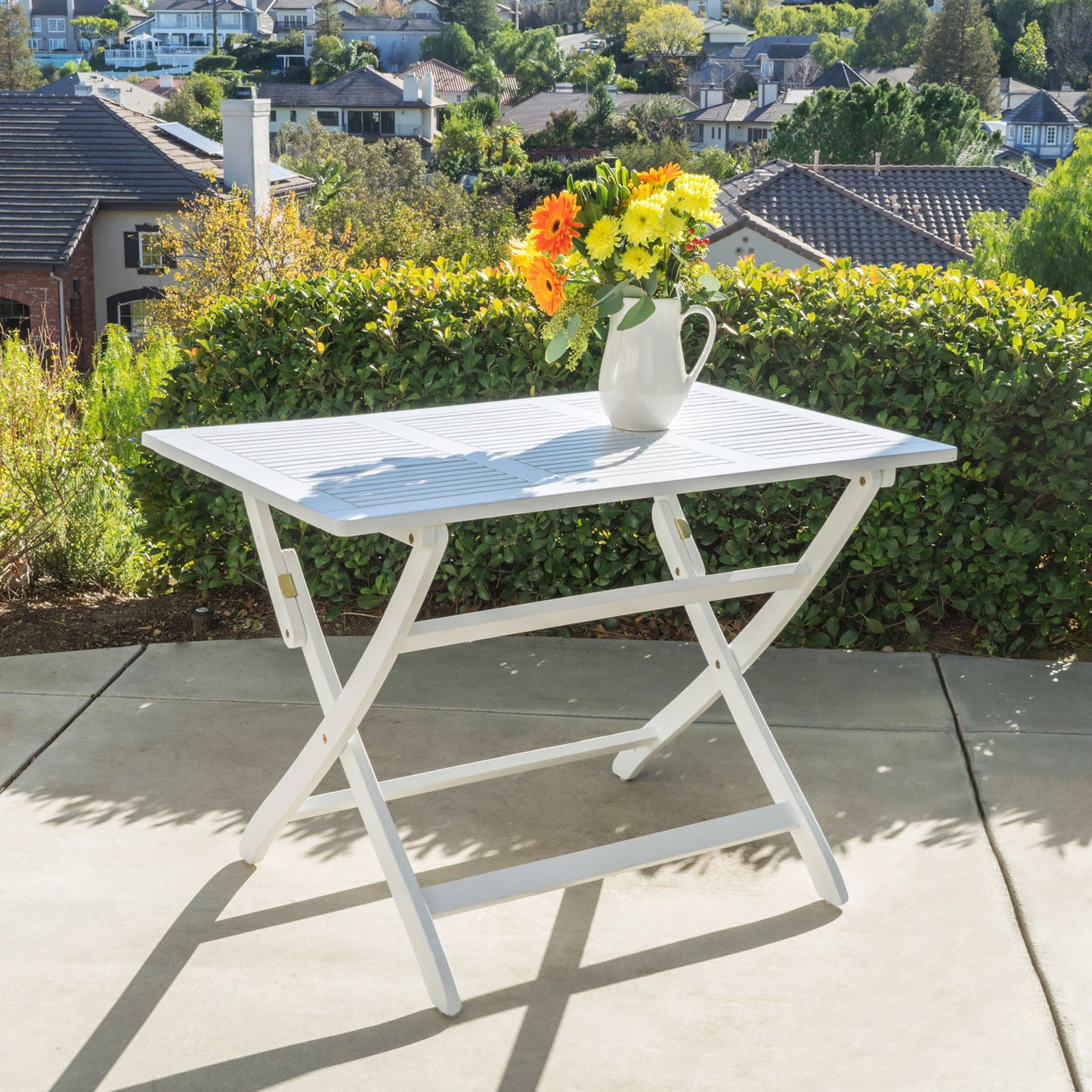 Blissique - Outdoor Foldable Wood Dining Table With Slat Design Noble House
