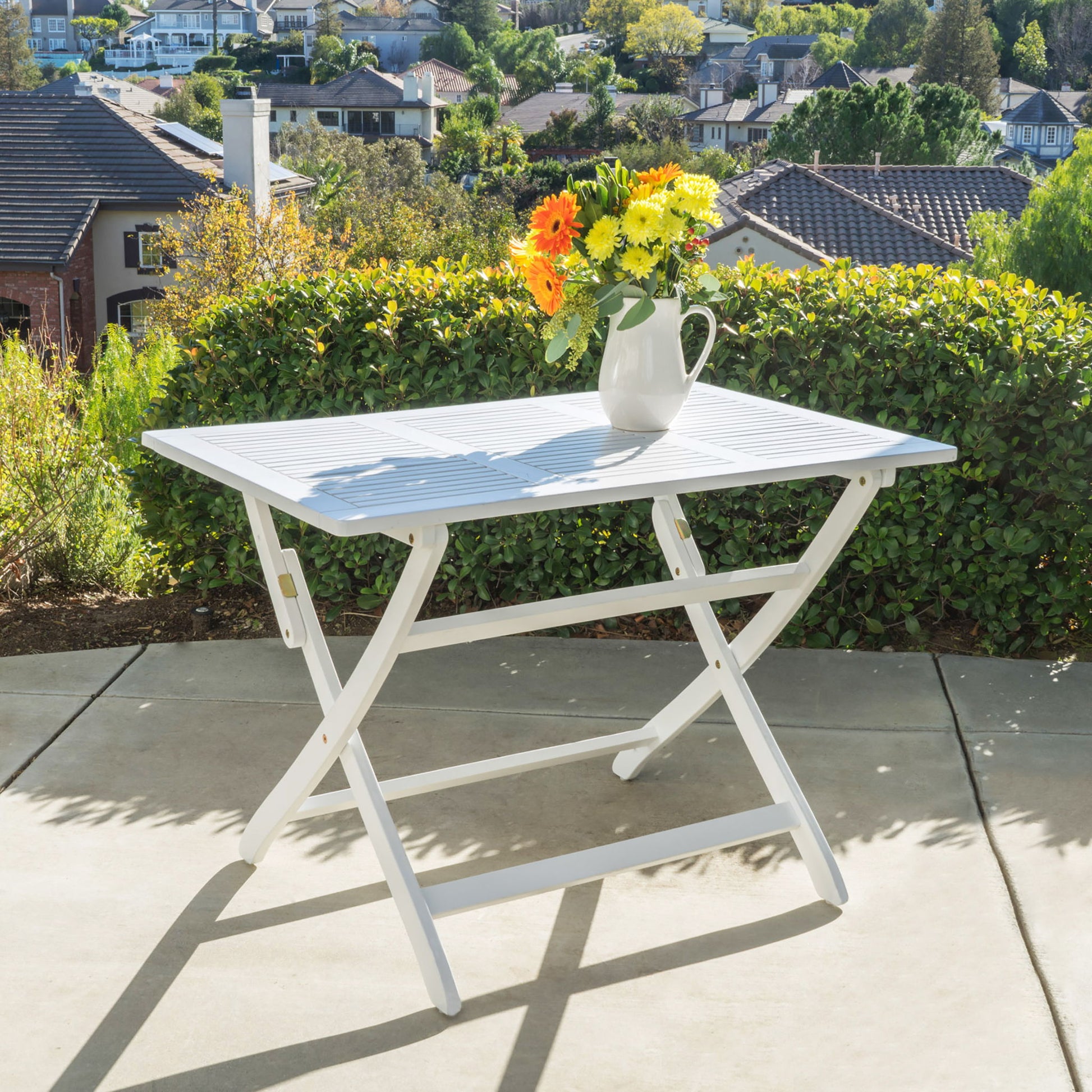 Blissique - Outdoor Foldable Wood Dining Table With Slat Design Noble House