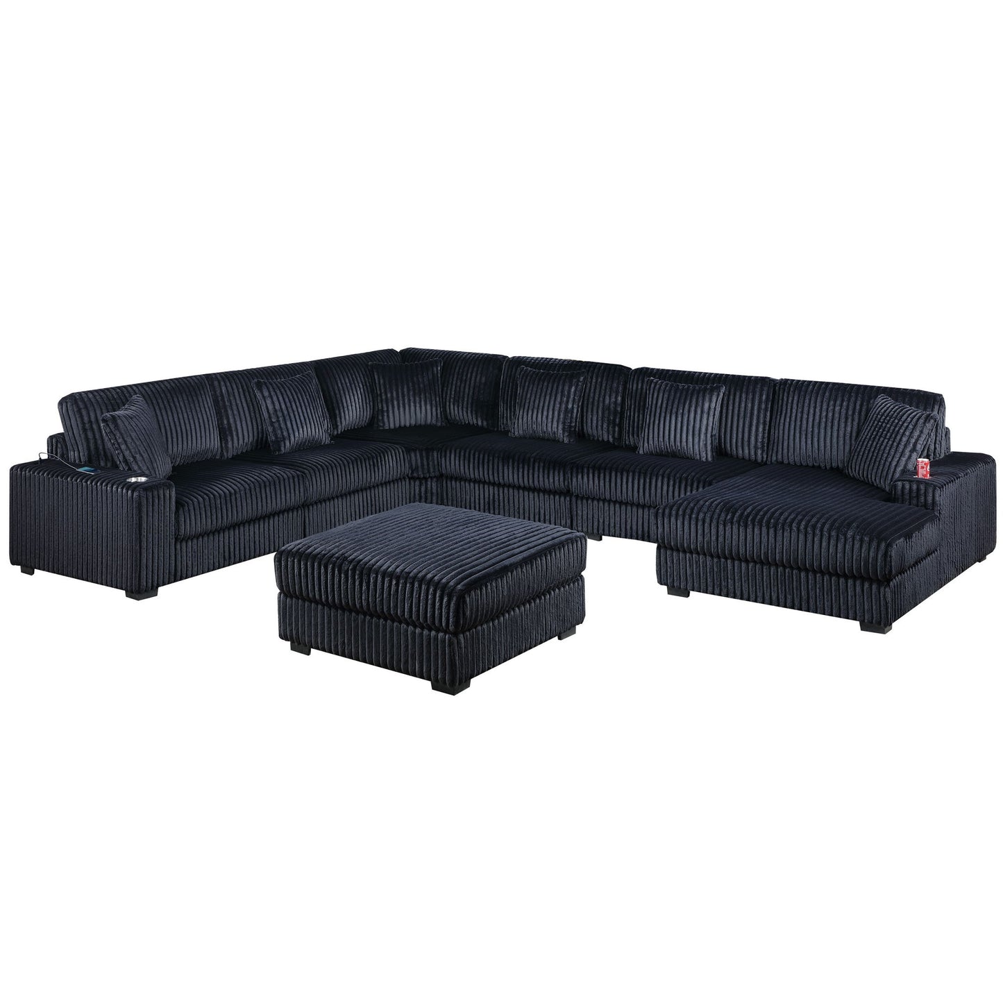 Contemporary Style Modular Sectional Sofa Set With USB, Cup Holder Home Essentials