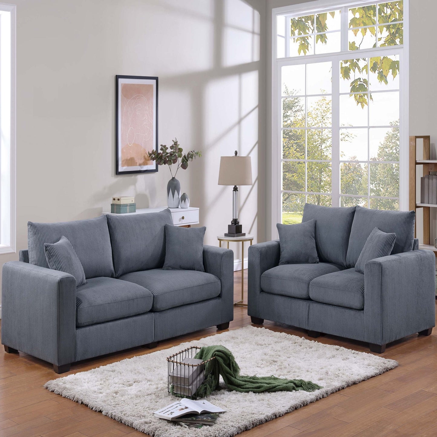 2 Piece Contemporary Style Sofa Set With Matching Pillows Home Essentials