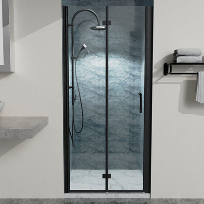 34" Bi-Fold Semi-Frameless Shower Doors In Matte With Clear Glass - Black