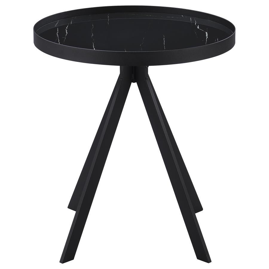 Briggs - Round Marble Printed Glass Top End Side Table Coaster Fine Furniture