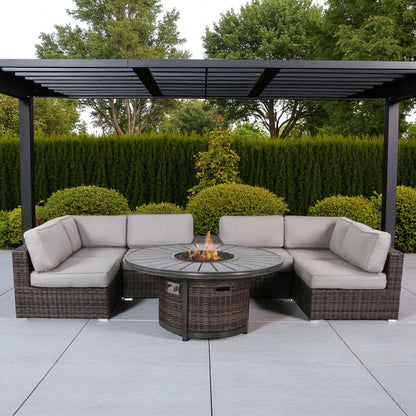 Rattan Patio Set With Comfortable Cushions And Fire Pit LSI Patio Furniture