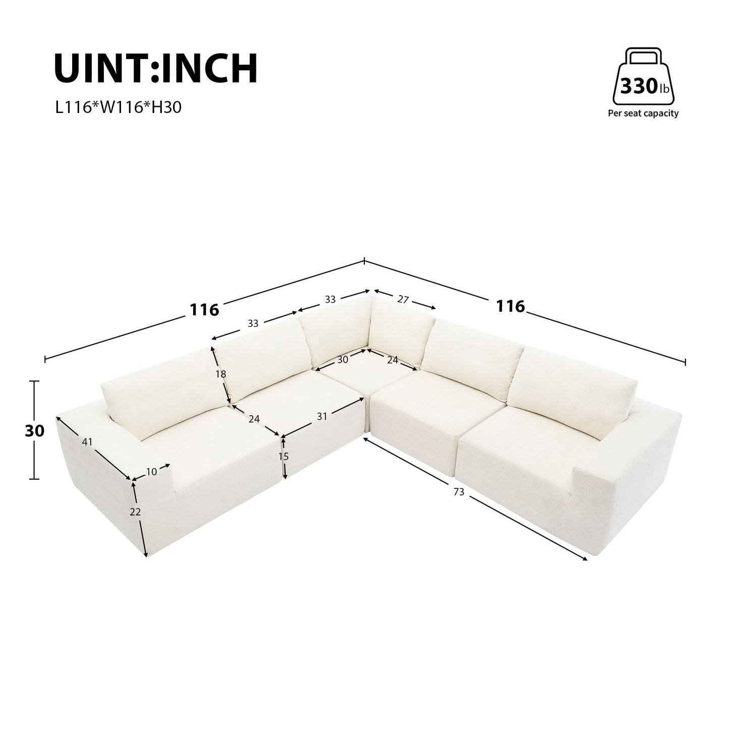 Modular L Shaped Sectional Sofa, Luxury Floor Couch Set, Upholstered Indoor Furniture, Foam - Filled Sleeper Sofa Bed For Living Room, Bedroom, 5 Pieces Free Combination