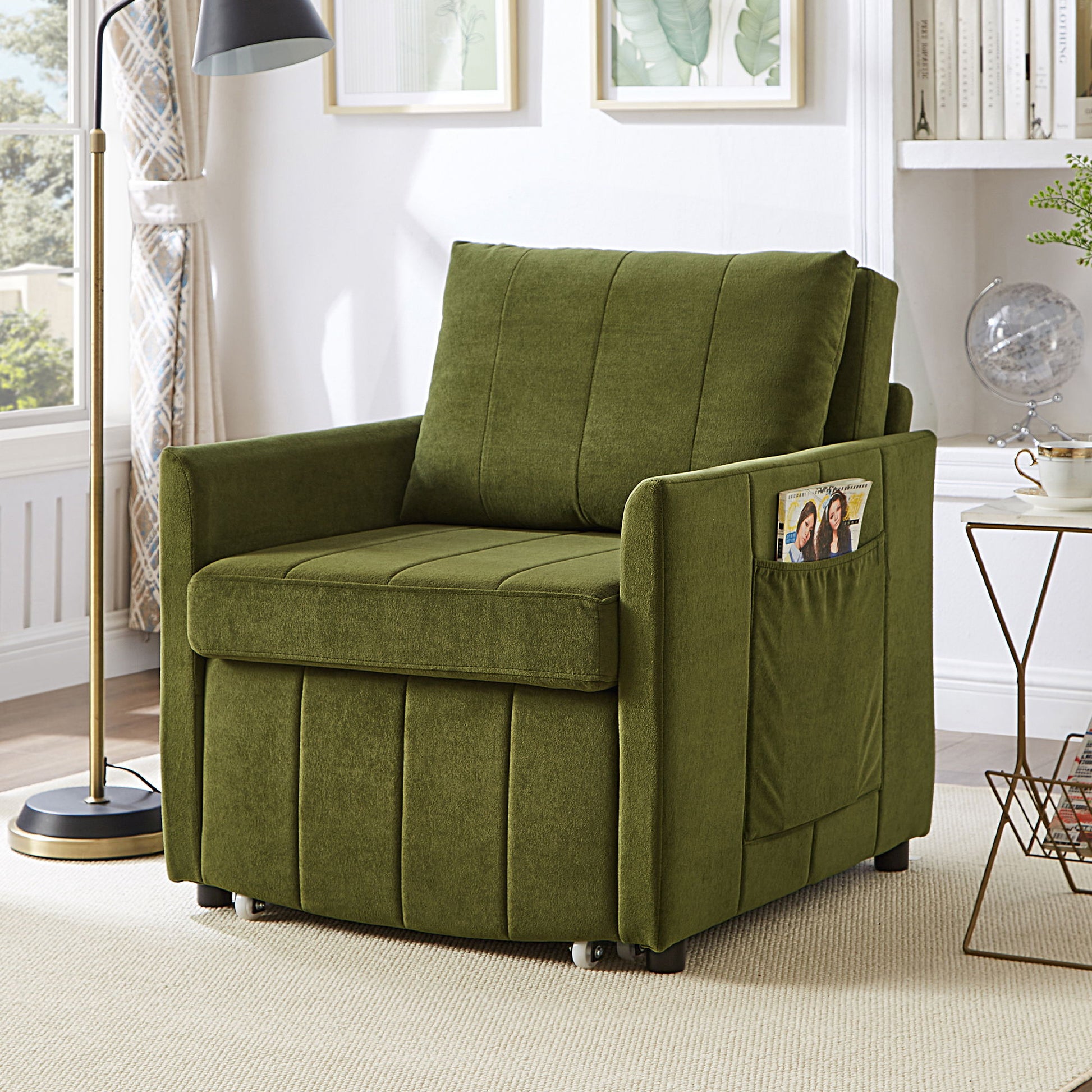Upholstered Convertible Sleeper Sofa With 5 Position Backrest, Side Pockets, Storage Hearth and Haven