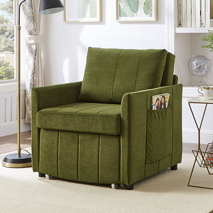 Upholstered Convertible Sleeper Sofa With 5 Position Backrest, Side Pockets, Storage Hearth and Haven