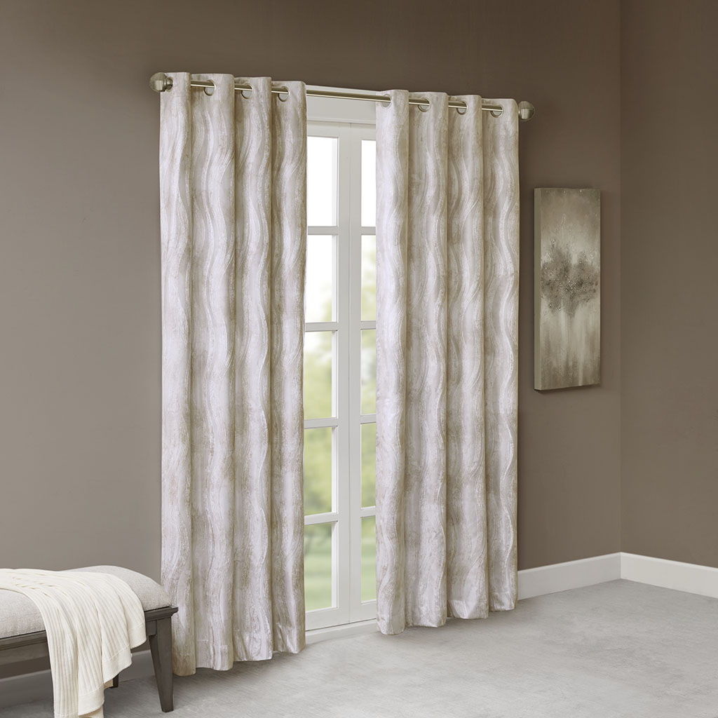 Victorio - 95" Printed Grommet Top Total Blackout Curtain - Ivory SunSmart