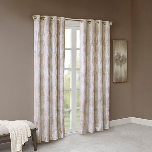 Victorio - 95" Printed Grommet Top Total Blackout Curtain - Ivory SunSmart