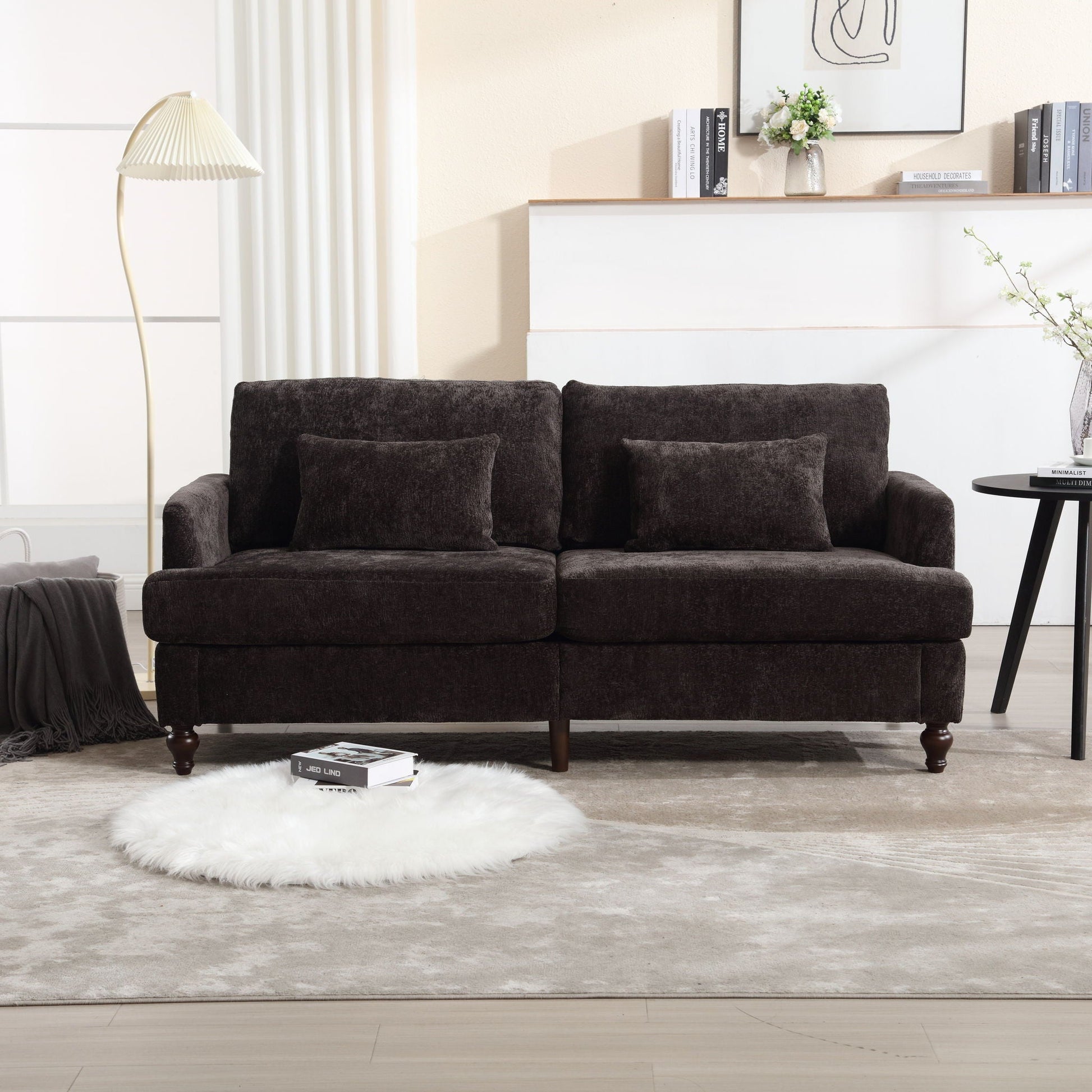 Mid Century Modern Chenille Fabric Loveseat Sofa, 2 Seat Upholstered Couch Home Essentials