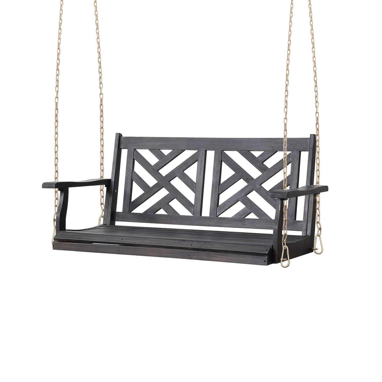 Alejandro - Acacia Wood Porch Swing With Slat Panel Seating Noble House