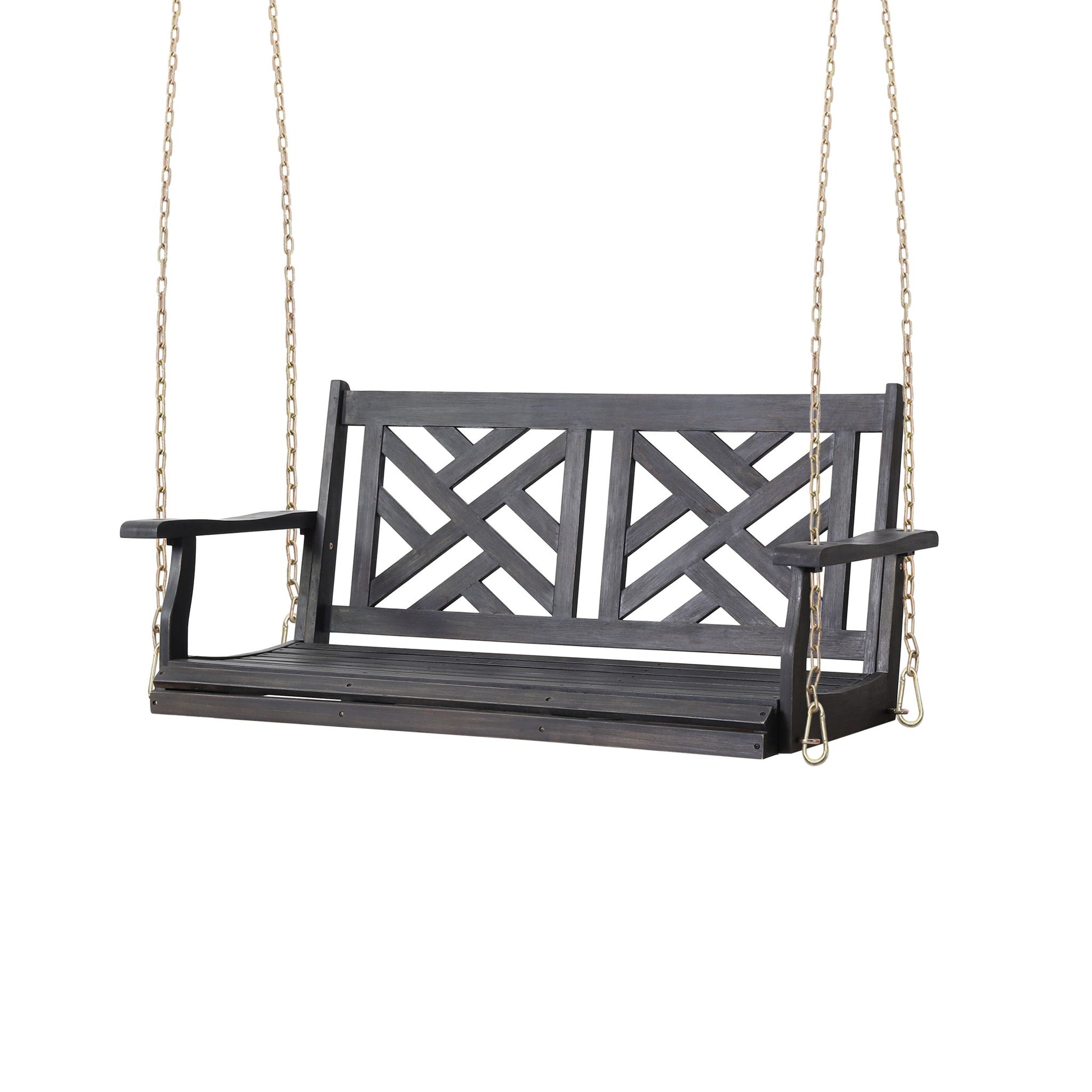 Alejandro - Acacia Wood Porch Swing With Slat Panel Seating Noble House