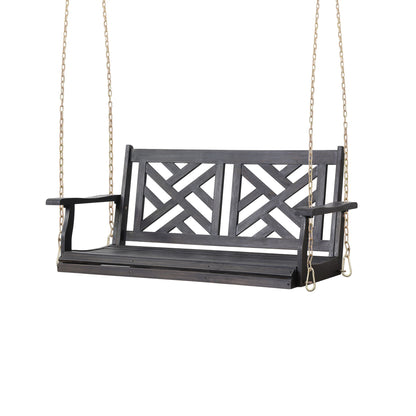 Alejandro - Acacia Wood Porch Swing With Slat Panel Seating Noble House