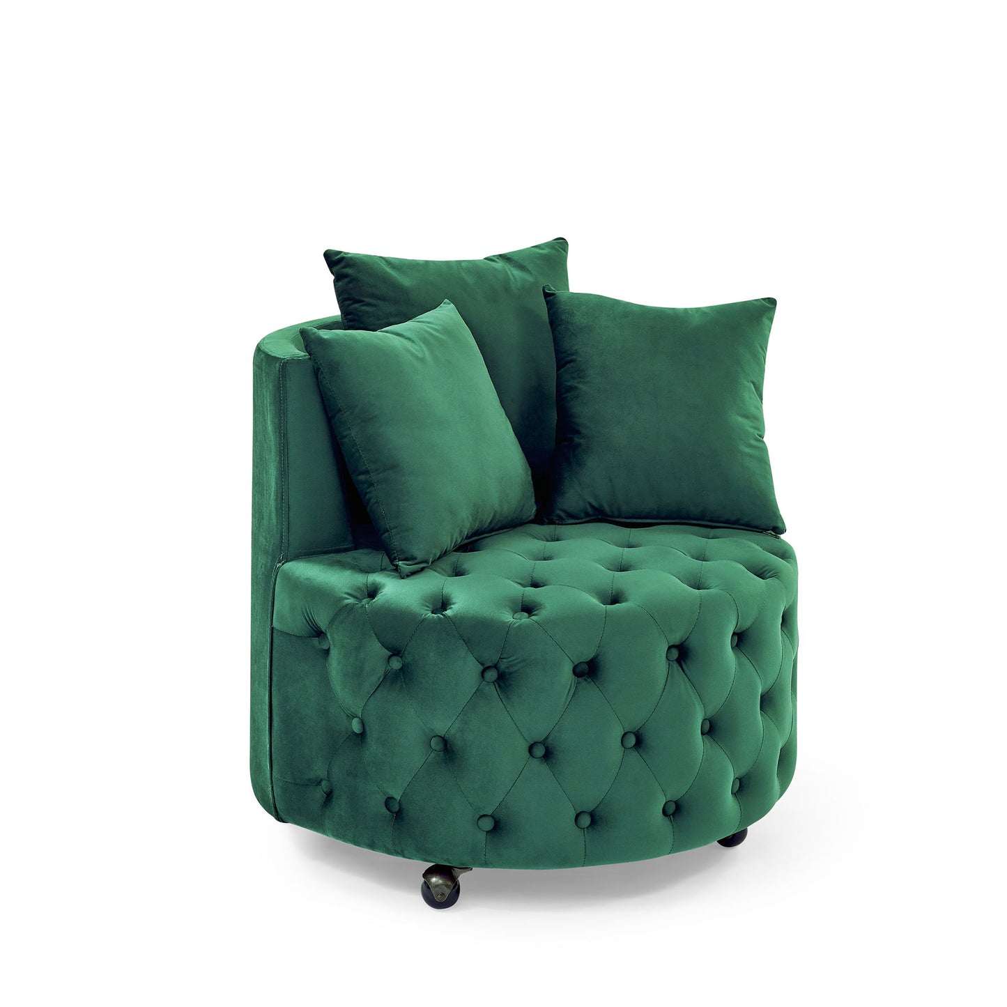 Modern Upholstered Swivel Chair With Button Tufted Design And Movable Wheels Home Essentials