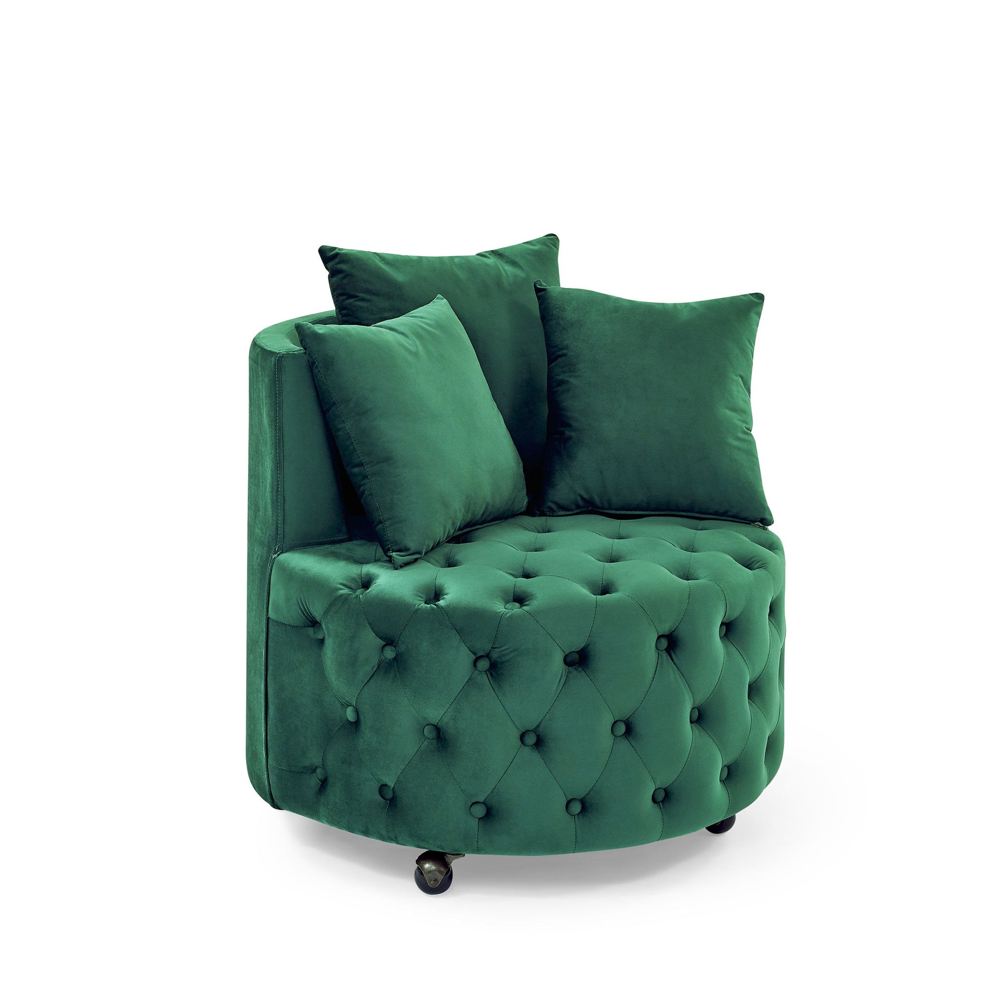 Modern Upholstered Swivel Chair With Button Tufted Design And Movable Wheels Home Essentials
