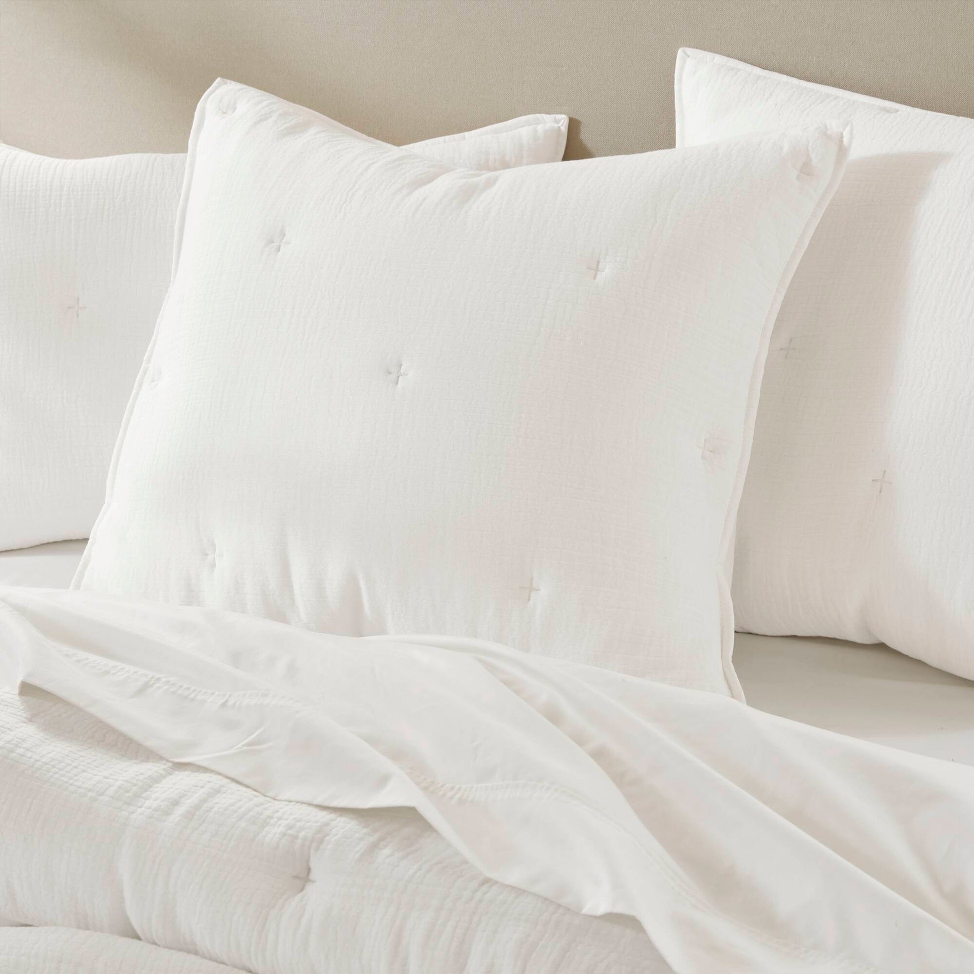 Breeze - Gauze Embroidered Euro Sham - White Harbor House Blue