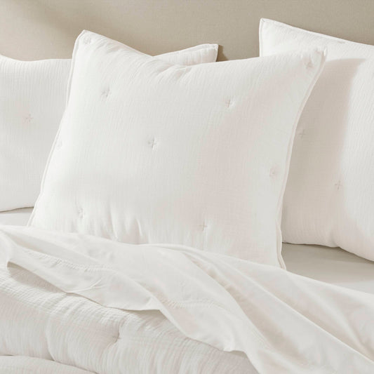 Breeze - Gauze Embroidered Euro Sham - White Harbor House Blue