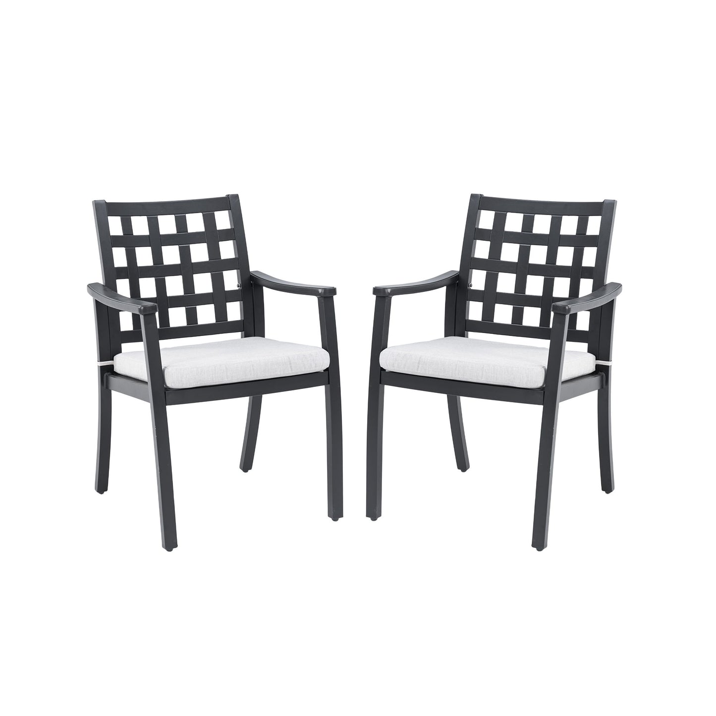 Modern Classic Cast Outdoor Patio Dining Chairs, Ergonomic Lattice Backrest Design, Sunbrella Cushion, Weather Resistant And Durable (Set of 2) - Ember Black Life Outside