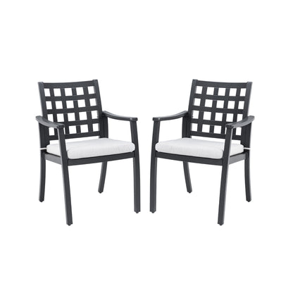 Modern Classic Cast Outdoor Patio Dining Chairs, Ergonomic Lattice Backrest Design, Sunbrella Cushion, Weather Resistant And Durable (Set of 2) - Ember Black Life Outside