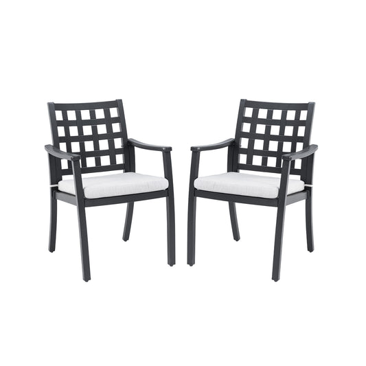 Modern Classic Cast Outdoor Patio Dining Chairs, Ergonomic Lattice Backrest Design, Sunbrella Cushion, Weather Resistant And Durable (Set of 2) - Ember Black Life Outside