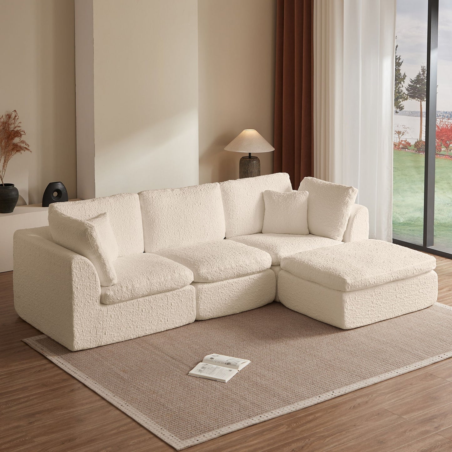 Cloud Sectional Couch, Convertible With Ottoman, 3 Seater Modular Design Home Essentials