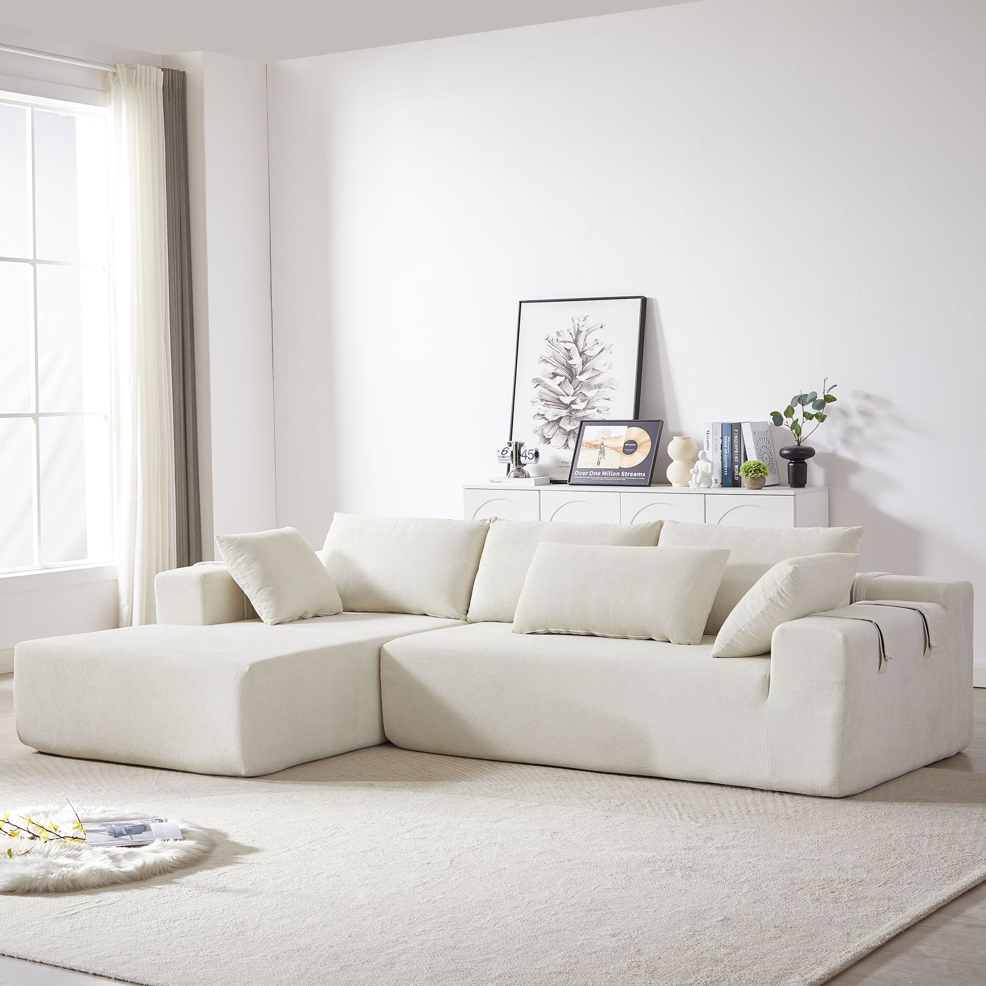 Modern Chenille Upholstered Sectional Sofa Couch Set With 6 Pillows,Free Combination Home Essentials
