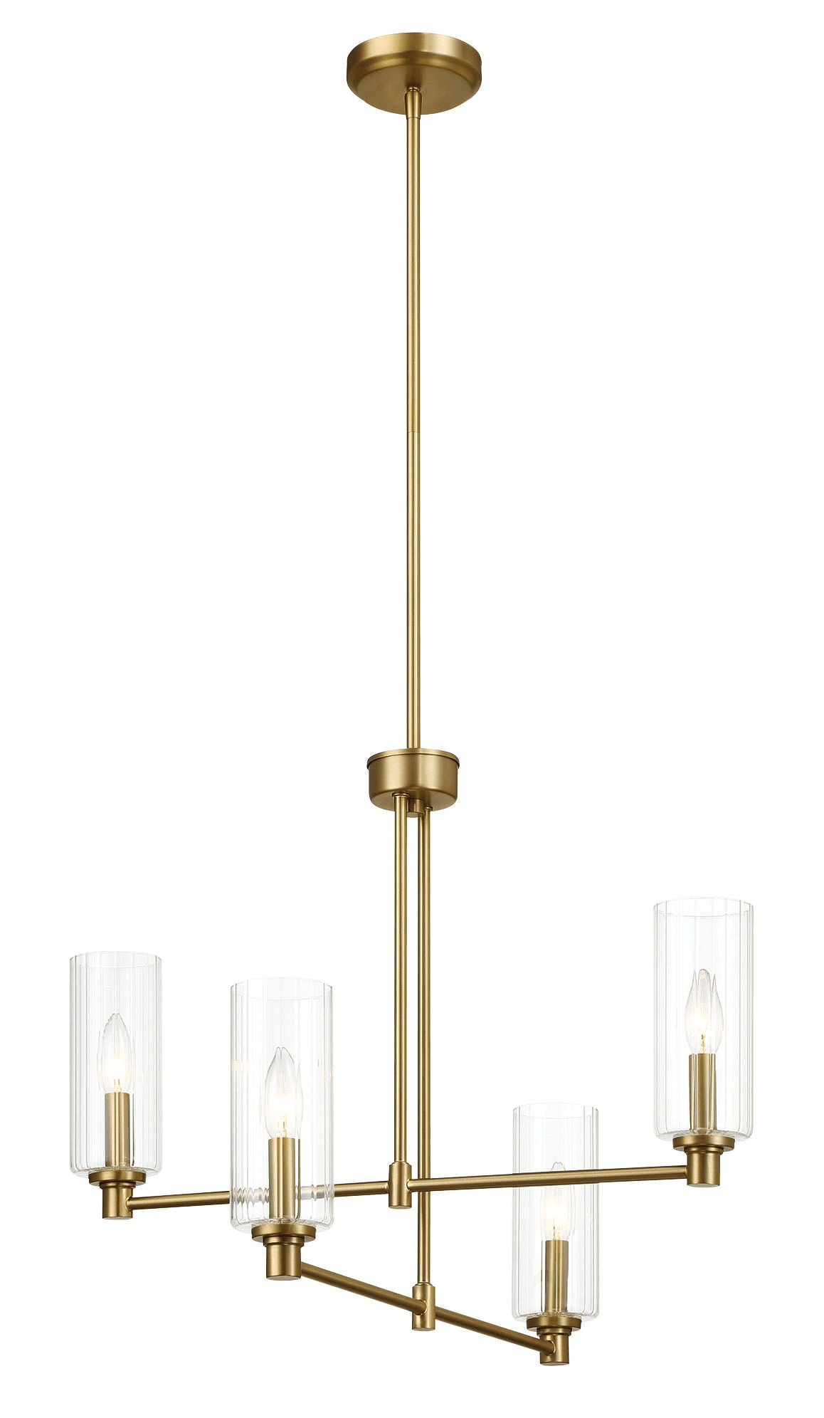 Enigma - 4 Lights Chandelier With Clear Ribbed Satin - Antique Brass / Clear / Gold Ashcroft Furniture