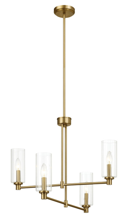 Enigma - 4 Lights Chandelier With Clear Ribbed Satin - Antique Brass / Clear / Gold Ashcroft Furniture