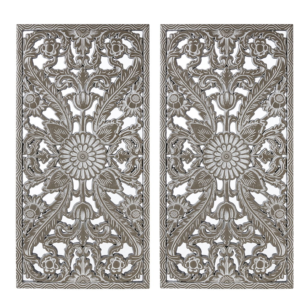 Botanical Panel - Botanical Panel Distressed Carved 2-Piece Wall Decor Set - Antique Green Madison Park