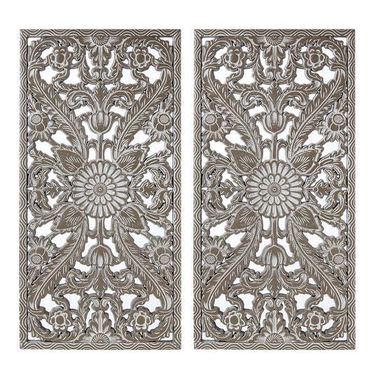 Botanical Panel - Botanical Panel Distressed Carved 2-Piece Wall Decor Set - Antique Green Madison Park