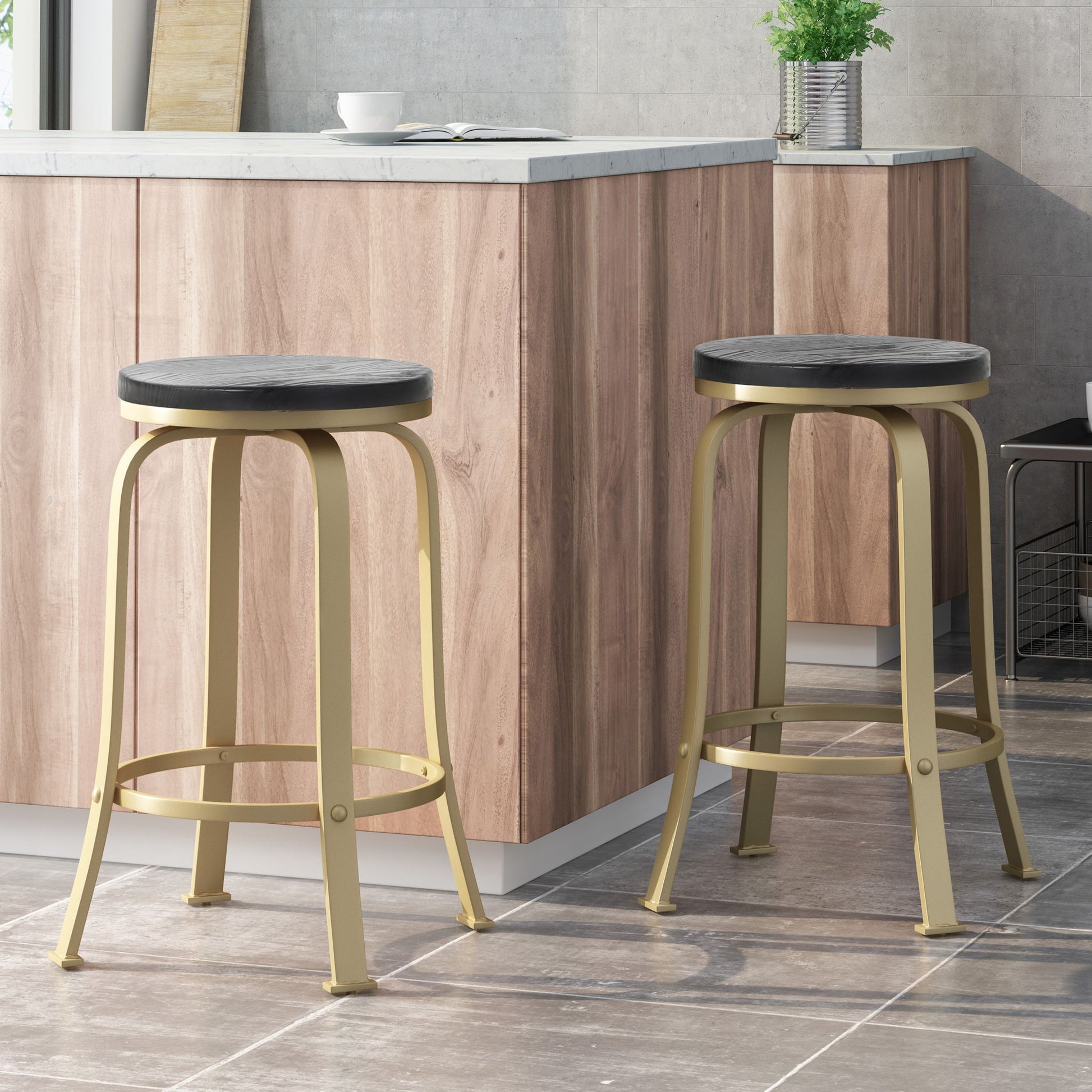 Modern Industrial Counter Stool Set With Swivel Function Noble House