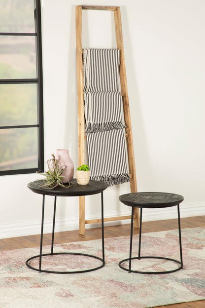 Loannis - 2 Piece Round Mango Wood Nesting Table - Matte Black CoasterEssence