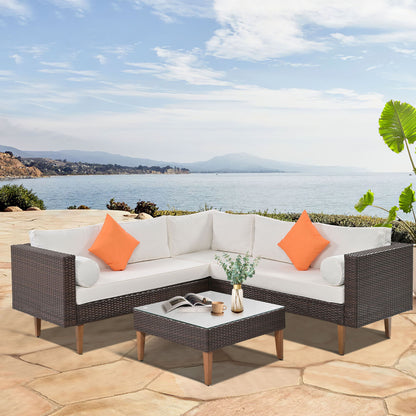 4 Pieces Outdoor Wicker L-Shape Sofa Set Hearth and Haven