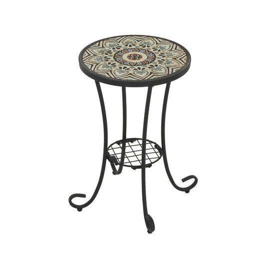 Ceramic Tile And Iron Patio Side Table With Shelf Noble House