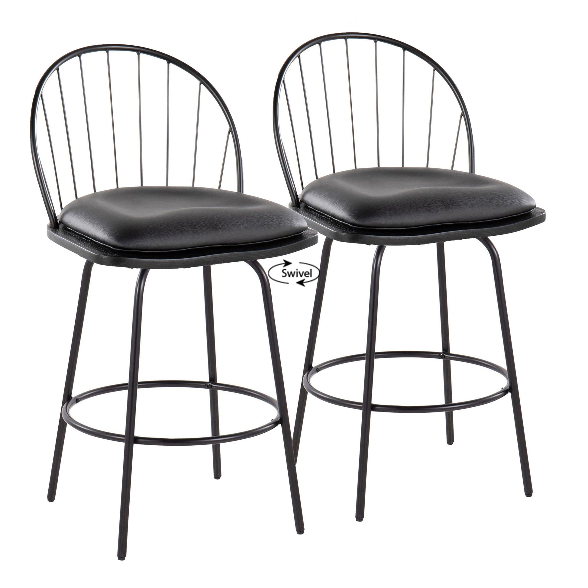 Riley - Claire Farmhouse Fixed Height Counter Stool With Swivel With Round Footrest (Set of 2) Lumi Source