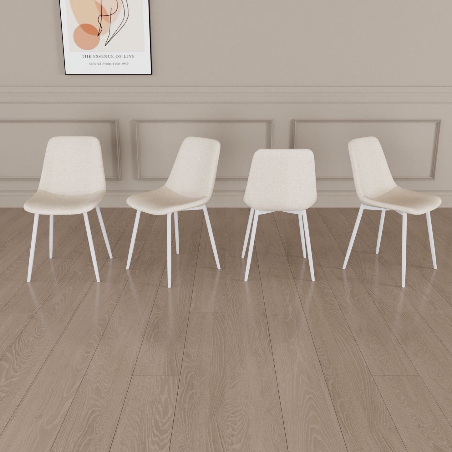 Modern Kitchen Dining Chairs (Set of 4) With Linen Padding And Sturdy Metal Legs - Beige Home Essentials