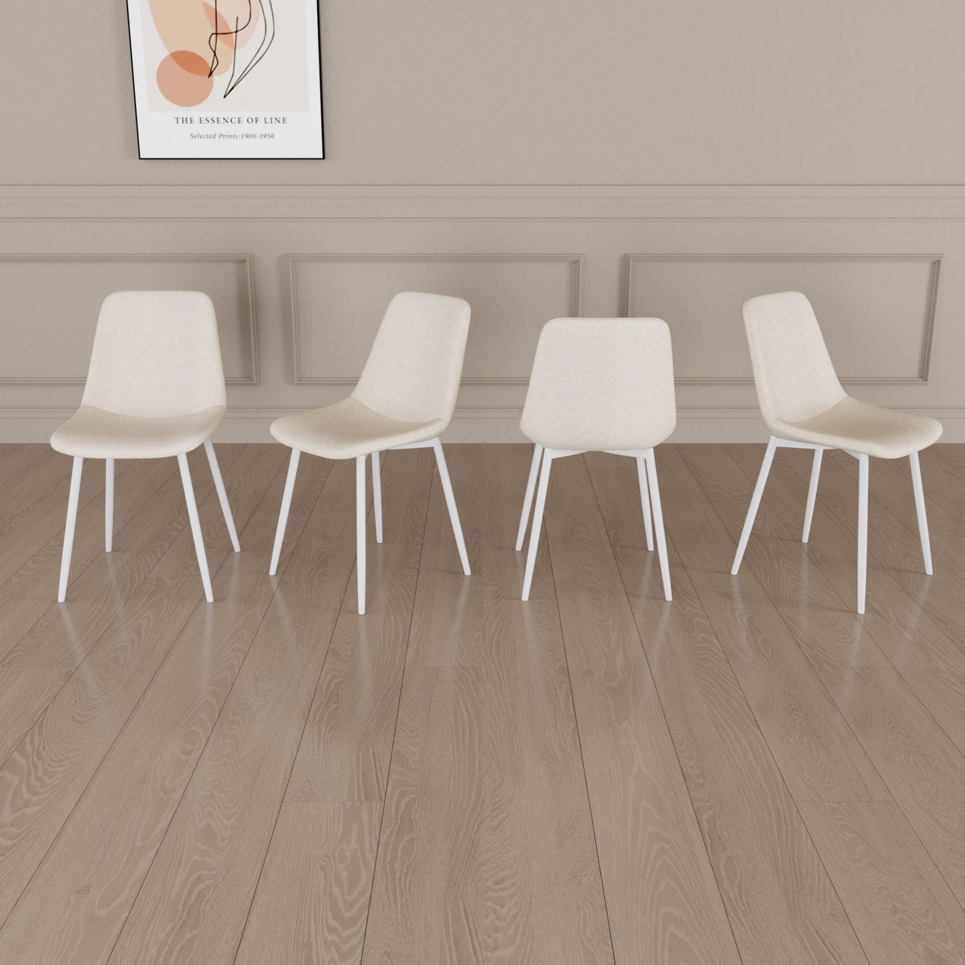 Modern Kitchen Dining Chairs (Set of 4) With Linen Padding And Sturdy Metal Legs - Beige Home Essentials