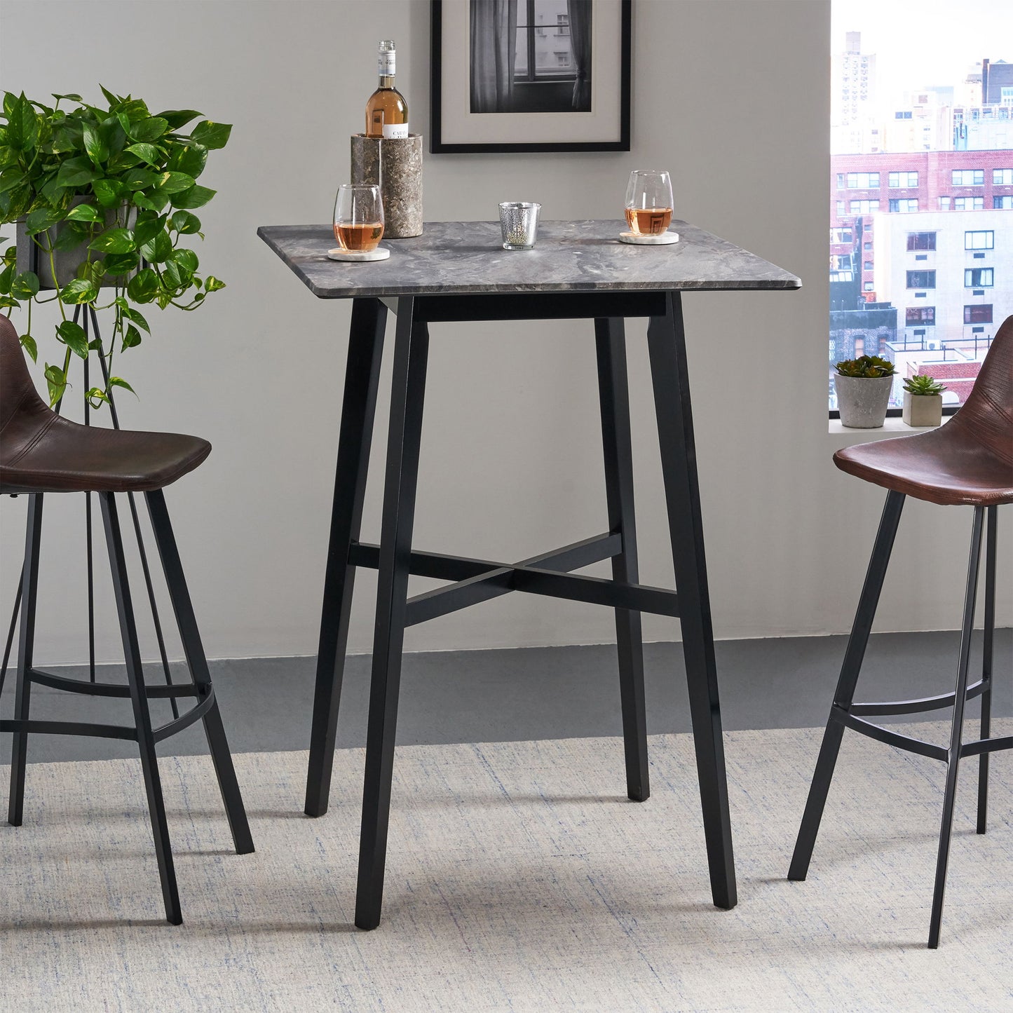 Modern Bar Height Dining Table, Rubberwood Legs And Laminate Table Top Noble House