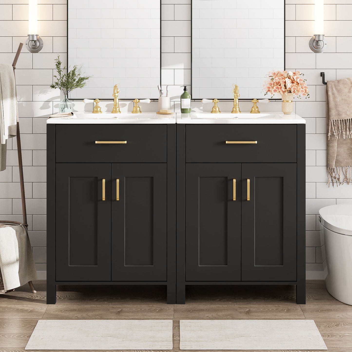 Modern Bathroom Vanity With Ceramic Sink, Soft-Close Doors, Flip Drawer, U-Shaped Shelves, Elegant Storage Solution Hearth and Haven