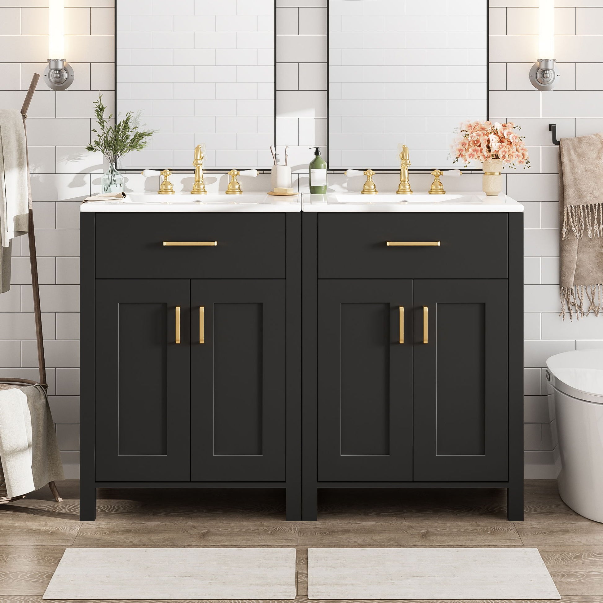 Modern Bathroom Vanity With Ceramic Sink, Soft-Close Doors, Flip Drawer, U-Shaped Shelves, Elegant Storage Solution Hearth and Haven