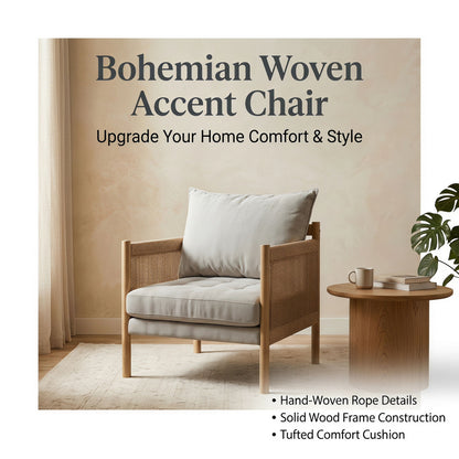 Accent Armchair With Removable Cushions For Living Room - Matte Black / Natural / Sand Home Essentials