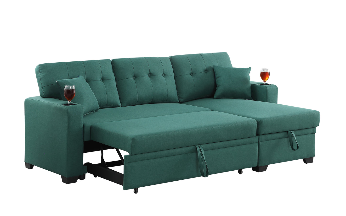 82" Width Sectional With Storage Chaise And Cupholder Armrest