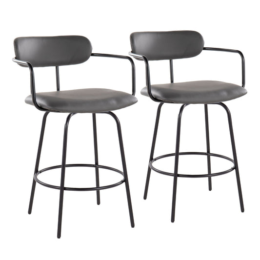 Demi - Contemporary Fixed Height Counter Stool With Swivel With Round Footrest (Set of 2) Lumi Source