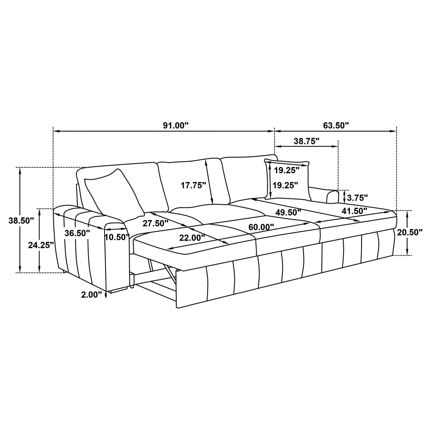 Logan - Sleeper Sectional Sofa With Right Arm Chaise - Camel Furniture Max