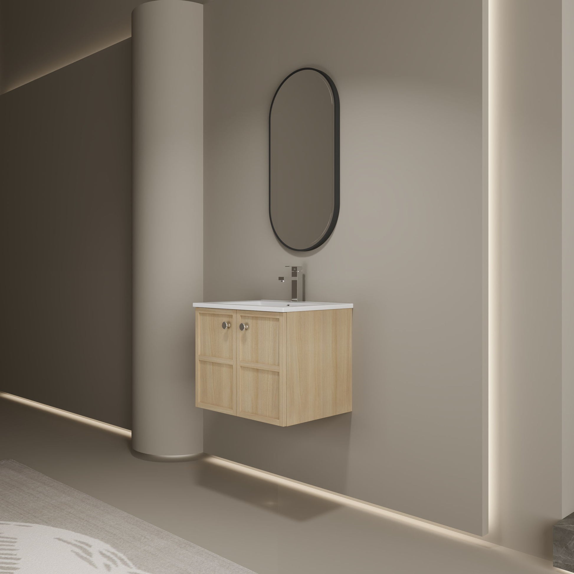 Wall Mounted Bathroom Vanity With Ceramic Sink And 2 Soft Closing Doors Home Essentials